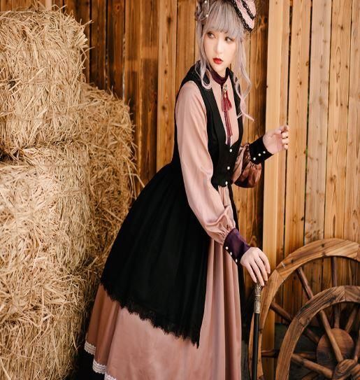 ロリータ ワンピース 3色 通年 春夏 クラシカル グリーン ブルー