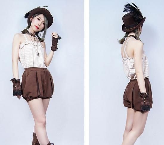 ロリータファッション Steampunk ショートパンツ ゴスロリ パンク スチームパンク ギャザー ひだ パンツ ボトムス 無地 パンク ミニ丈 ショート丈 膝上 ロリータゴスロリ和ロリ専門通販ショップluxury ラグジュアリー 安い価格で可愛いこだわりのロリータワンピースを