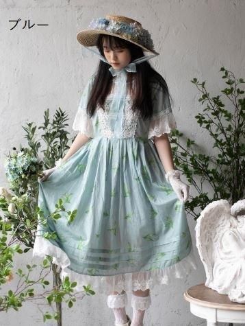 ロリータ ボタニカル 半袖 ワンピース ロリータファッション ゴスロリ 甘ロリ 姫ロリ クラシカルロリータ クラロリ ゴシック プリント ワンピース のみ 納期１ヶ月 3色 小花 ロリータゴスロリ専門通販ショップluxury ラグジュアリー 安い価格で可愛いロリータ