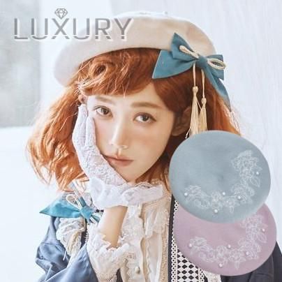 Nyanya ロリータ ベレー帽3色 ピンク ブルー アイボリー 秋冬 甘ロリ カジュアル ナチュラル ガーリー かわいい ヘッドドレス 帽子 ふんわり キュート フリーサイズ 無地 人気 ロリータゴスロリ和ロリ専門通販ショップluxury ラグジュアリー 安い価格で可愛いこだわりの
