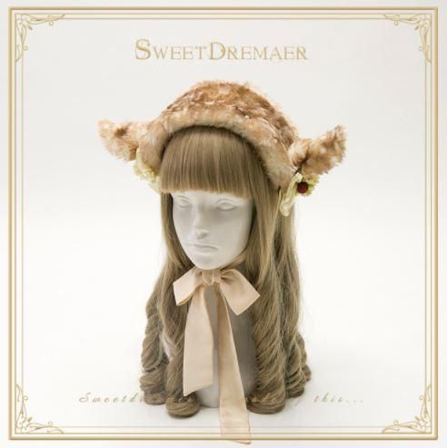 Sweetdreamer ロリータ 耳付き ヘッドドレス 秋冬 ふわふわ もこもこ ふんわり バンビ ブラウン ボリューム エコファー フェイクファー  かわいい ヘッドドレス 人気 おでかけ - ロリィタ ゴスロリ 和ロリ ...