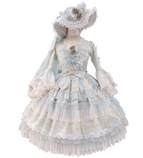 ロリータ クラシカル 姫袖 ドレス＋帽子 セット 5色 ワンピース