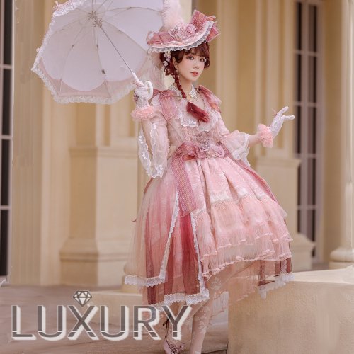ロリータ アシンメトリー ドレス＋帽子セット 通年 ピンク フレア
