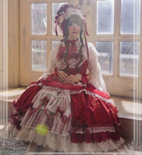 ロリータ ドットレース ジャンスカ ヘッドドレス セット 5色 通年 ドレス エレガント クラシカル クラロリ 姫ロリ ミディアム フレア リボン フリル レース ふんわり ゴージャス ロリータゴスロリ専門通販ショップluxury ラグジュアリー 安い価格で可愛いロリータ
