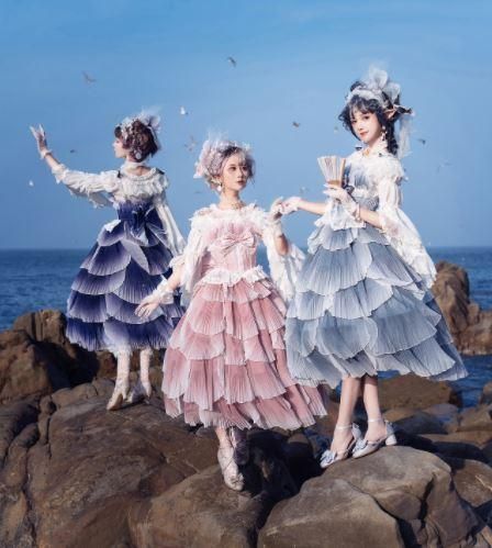 ロリータ ジャンスカ 3色 Jsk ふんわり ドレス 通年 マーメイド 人魚 人魚姫 かわいい フレア 長さ調節 鱗 ウロコ リボン フリル パーティ イベント ハロウィン 華やか エレガント ロリィタ ゴスロリ 和ロリ 華ロリ専門通販ショップluxury ラグジュアリー 安い価格で