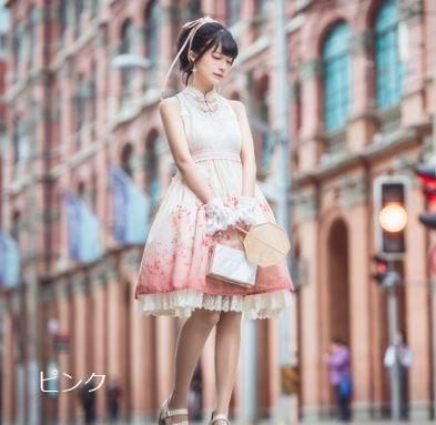 ロリータ ノースリーブ ワンピース 2色 Nyanya ジャンスカ Jsk ノースリーブ グラデーション 華ロリ チャイナドレス かわいい リボン プリント 大きいサイズ チャイナカラー ハイネック ロリータゴスロリ専門通販ショップluxury ラグジュアリー 安い価格で可愛い