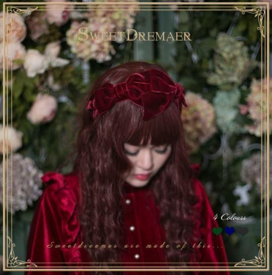 ベルベット リボンカチューシャ 4色 Sweetdreamer ヘッドドレス 通年 甘ロリ ベロア リボン ヘアアクセサリー かわいい 小物 雑貨 無地 撮影 おでかけ デート イベント ロリータゴスロリ専門通販ショップluxury ラグジュアリー 安い価格で可愛いロリータワンピースを
