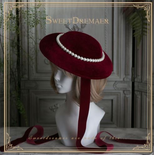 帽子 4色 SweetDreamer ハット リボン エレガント クラシカル クラロリ 上品 フェミニン フリーサイズ ヘッドドレス 通年 お呼ばれ  きれいめ ブラック パール ビジュー ゴスロリ - ロリィタ ゴスロリ 和ロリ 