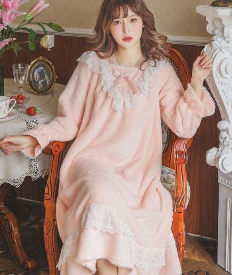 ルームウェア ワンピース2色 秋冬 ワンピ ロング 2点セット ボトム付き パンツ付き バイカラー ポケット ふんわり ゆったり レース 甘ロリ ガーリー フリーサイズ 長袖 パジャマ 部屋着 かわい ロリータゴスロリ専門通販ショップluxury ラグジュアリー 安い価格で可愛い