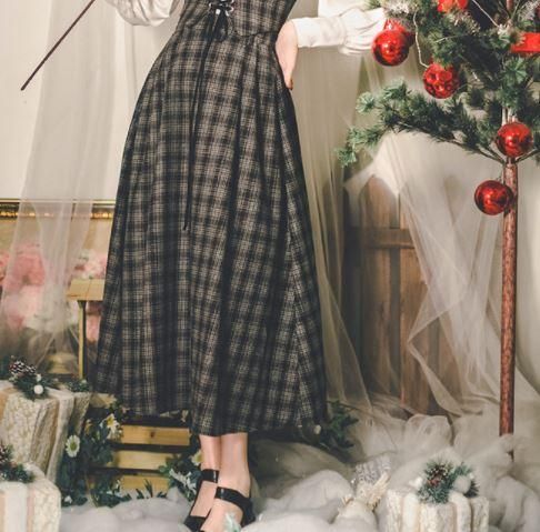 セミロリータ チェックスカート2色 レトロ 秋冬 かわいい ガーリー コンパクト ロング丈 アンティーク おしゃれ ボトムス Aライン ひざ下丈 きれいめ ガーリー ブラウン グレー レディースファッ ロリータゴスロリ専門通販ショップluxury ラグジュアリー 安い価格で