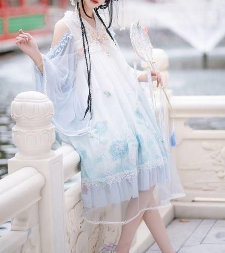 ワンピース 2色 通年 長袖 ふんわり 華ロリ 春秋 中国風 チャイナドレス ドレス フレア かわいい フェアリー ミディアム ひざ下丈 ピンク ブルー イベント 撮影 デート お呼ばれ フェミニン ロリータゴスロリ専門通販ショップluxury ラグジュアリー 安い価格で可愛い
