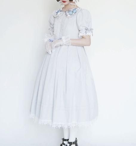 納期2か月 ドレスワンピース バタフライ 春夏 半袖 パフスリーブ リボン プリント 蝶々 ふんわり フレア 甘ロリ クラシカル 姫ロリ ロング丈 ひざ下丈 フリル おしゃれ 大きいサイズ ロリータゴスロリ専門通販ショップluxury ラグジュアリー 安い価格で可愛いロリータ