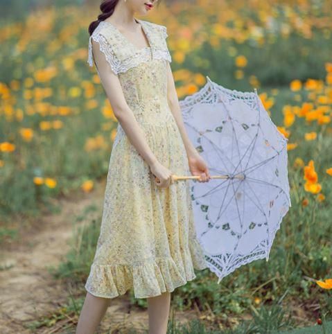 ノースリーブワンピース 花柄 ノースリーブ 春夏 ロング ミディアム ミモレ丈 レース 襟付き Aライン ガーリー 大人 大きいサイズ サイズ豊富 デート おでかけ セミロリータ ロリィタ ゴスロリ 和ロリ 華ロリ専門通販ショップluxury ラグジュアリー 安い価格で可愛い