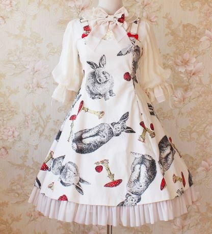 うさぎプリントジャンスカ 2色 春夏 ミニ ショート丈 Aライン かわいい 甘ロリ ラビット プリント 総柄 キュート おしゃれ 大きいサイズ サイズ豊富 人気 レイヤード ジャンスカのみ Jsk ロリータゴスロリ専門通販ショップluxury ラグジュアリー 安い価格で可愛い
