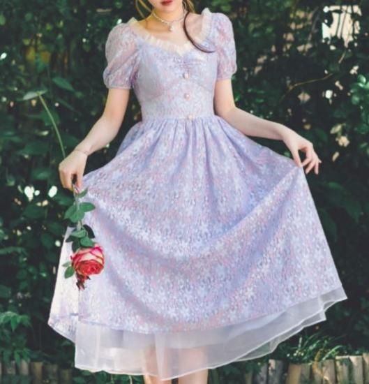納期日 レースワンピース 春夏 ドレス 花柄 レース ロング ミモレ丈 フレア 半袖 プリンセス 結婚式 二次会 ウエディング 華やか エレガント 上品 かわいい Vネック おしゃれ セミロリー ロリータゴスロリ専門通販ショップluxury ラグジュアリー 安い価格で可愛い