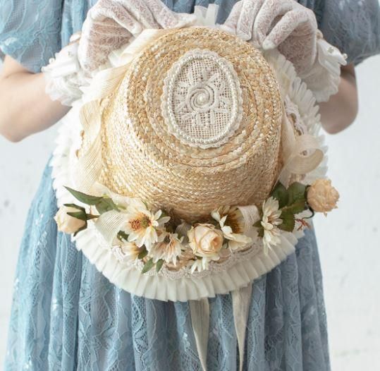 麦わら帽子 Sweetdreamer リボン ストローハット フラワー お花モチーフ クラシカル 甘ロリ クラロリ お嬢様 春夏 雑貨 小物 ヘッドドレス 帽子 かわいい ナチュラル ワンサイズ ロリータゴスロリ専門通販ショップluxury ラグジュアリー 安い価格で可愛いロリータ