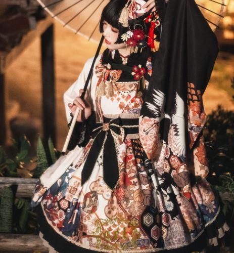 ジャンスカ 3色 Jsk ドレス 毬 通年 和ロリ 和風 和柄 プリント 大正ロマン おしゃれ レトロ モダン 雑貨 小物 ショート丈 ミニ丈 フレア フリル リボン ゴスロリ ロリータファッション ロリータゴスロリ専門通販ショップluxury ラグジュアリー 安い価格で可愛い
