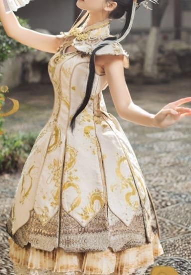 華ロリワンピース 通年 宮廷風 華ロリ チャイナドレス 中国風 ミディアム ひざ丈 ノースリーブ リボン ふんわり レース レイヤード風 エレガント 大きいサイズ サイズ豊富 おしゃれ 撮影 イベント ロリータゴスロリ専門通販ショップluxury ラグジュアリー 安い価格で