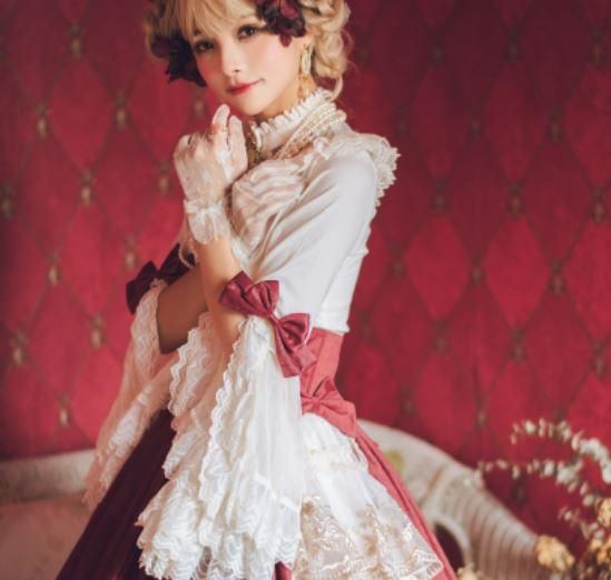 姫袖 長袖ブラウス フレアスリーブ フリル レース リボン クラシカル クラロリ 姫袖 長袖ブラウス フレアスリーブ フリル レース リボン