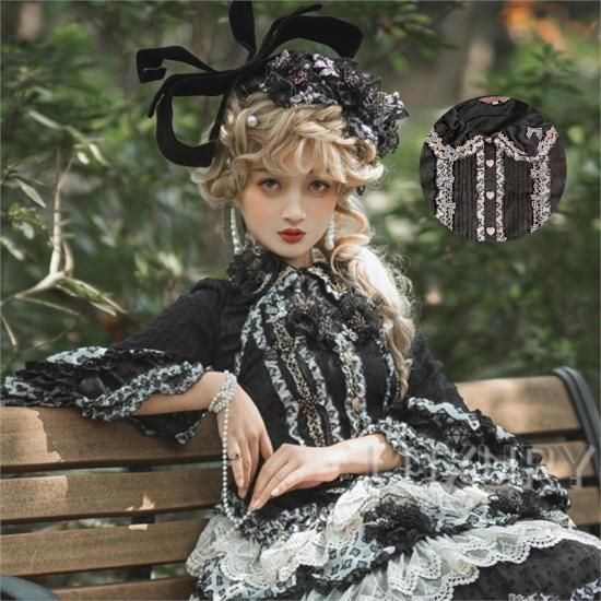 ブラウス AA lolita fashion 七分袖 フリル レース ハートボタン