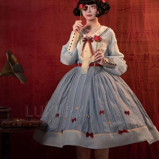 ♡希少‼︎♡姫系姫ロリワンピース　y2k 平成　ビッグリボン　バレエコア ワンピース ドレス 白雪姫 アリス ミディアム丈 ふんわり フレア