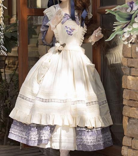 とっておきし福袋 春秋 2色 刺しゅうエプロン 通年 姫ロリ 甘ロリ 刺しゅう フリル ワンピース
