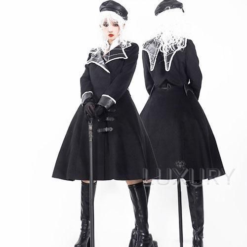 蜘蛛の巣コート 秋冬 ゴシック ブラック 蜘蛛の巣 Aライン ウエスト