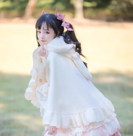 ★新品★ロリータマント ケープ うさみみ 冬 甘ロリ マント ケープ うさ耳フード付き | ロリィタ ゴスロリ 和