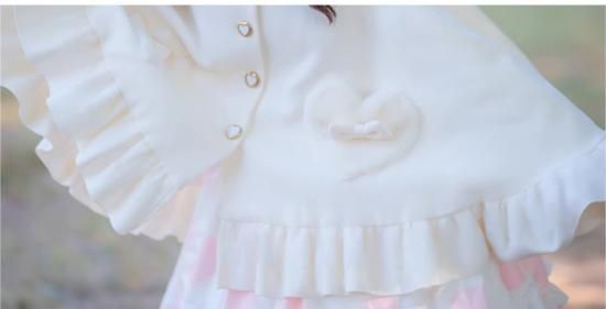 甘ロリ ロリータ　日本製古着　 BABY ポンポンリボン　うさ耳フード　ケープ a020068-1.jpg