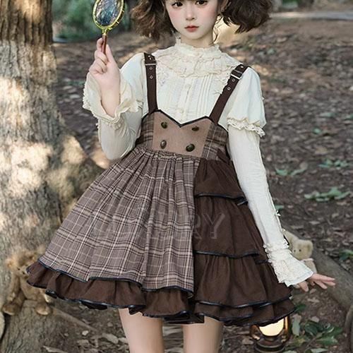 ひざ丈☆リボンが可愛いロリータジャンパースカート♪お出かけや普段着に最適♪ ひざ丈☆リボンが可愛いロリータジャンパースカート♪お出かけや
