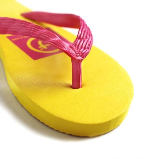 まるげロゴ入り ビーチサンダル(黄色×桃色)-ビーチサンダルのげんべい商店