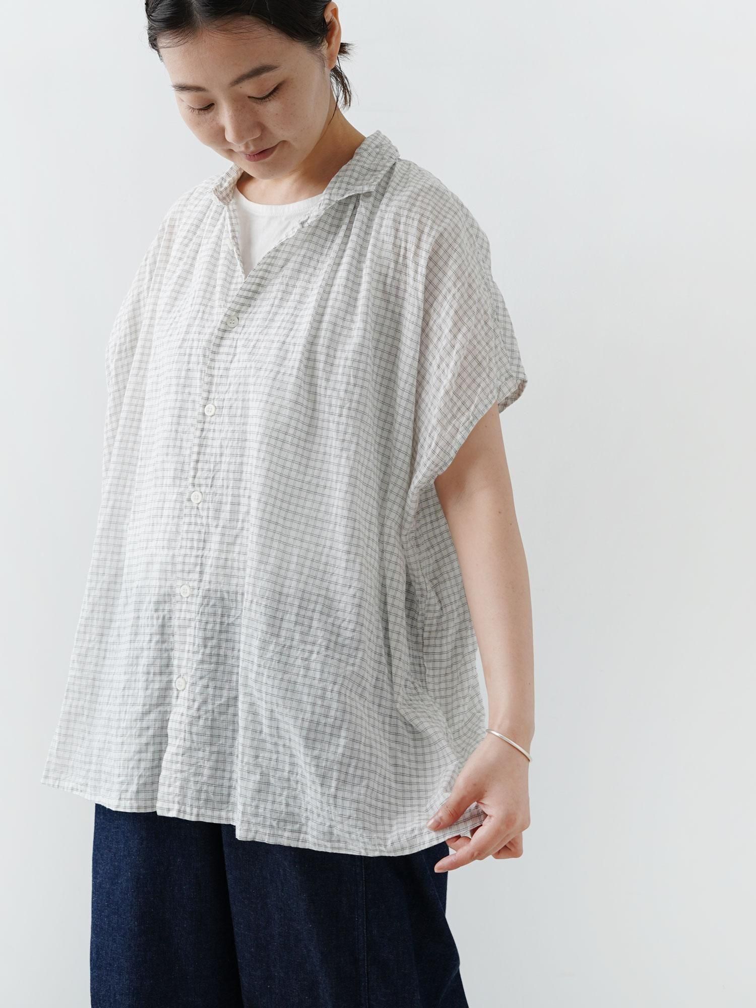 先染シャーリング　ロングシャツ