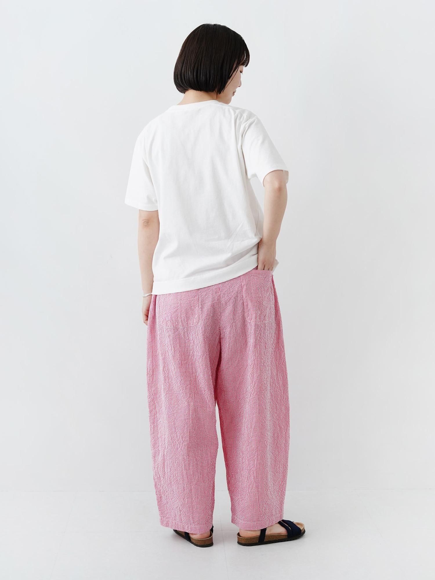ナチュラルランドリー　サッカーギンガムストライプ　エッグパンツ MALK online store 】NATURAL LAUNDRY / サッカーギンガム