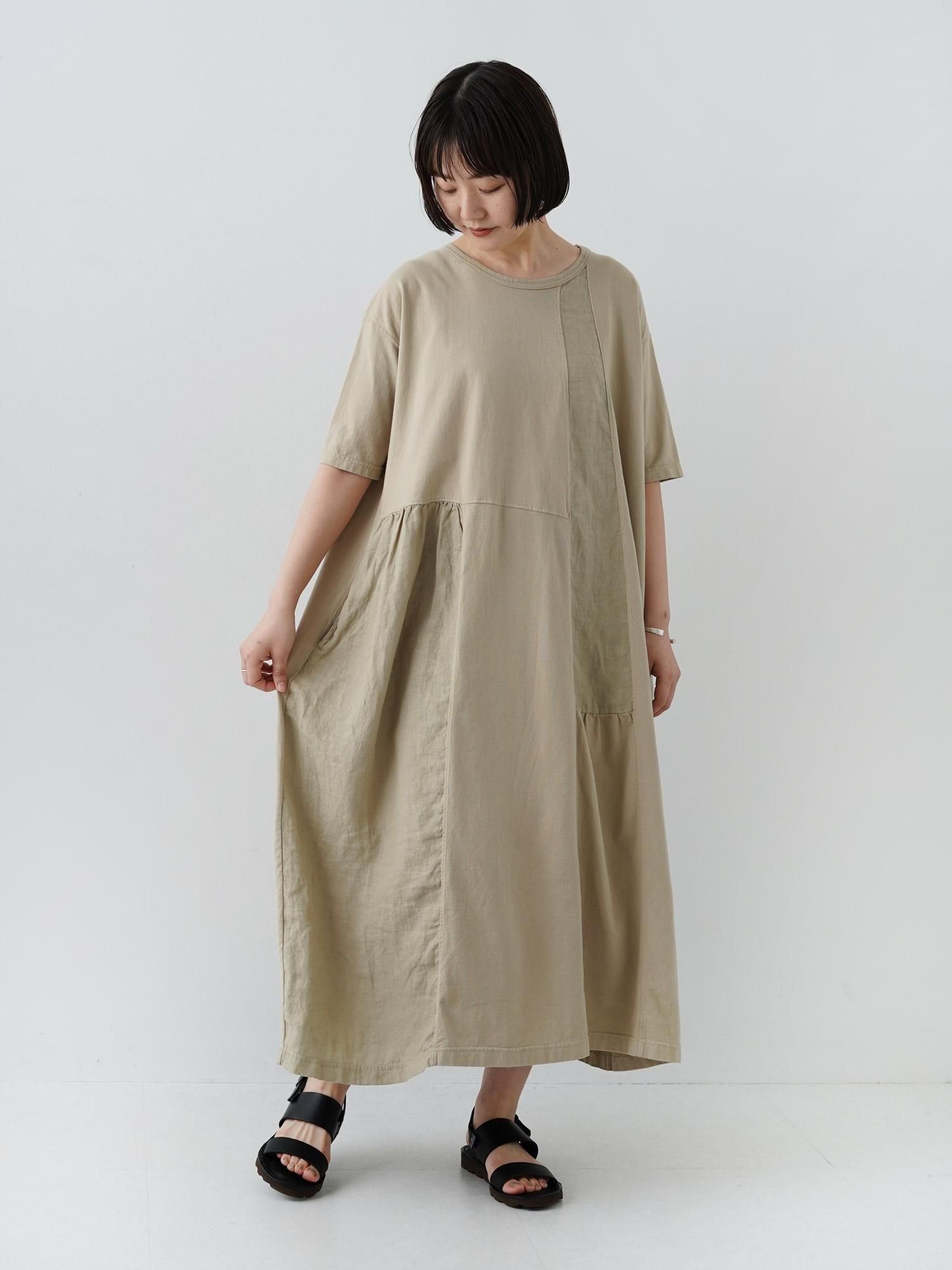 MALK online store 】grin / 40/2天竺×リネンハギハギ5分袖