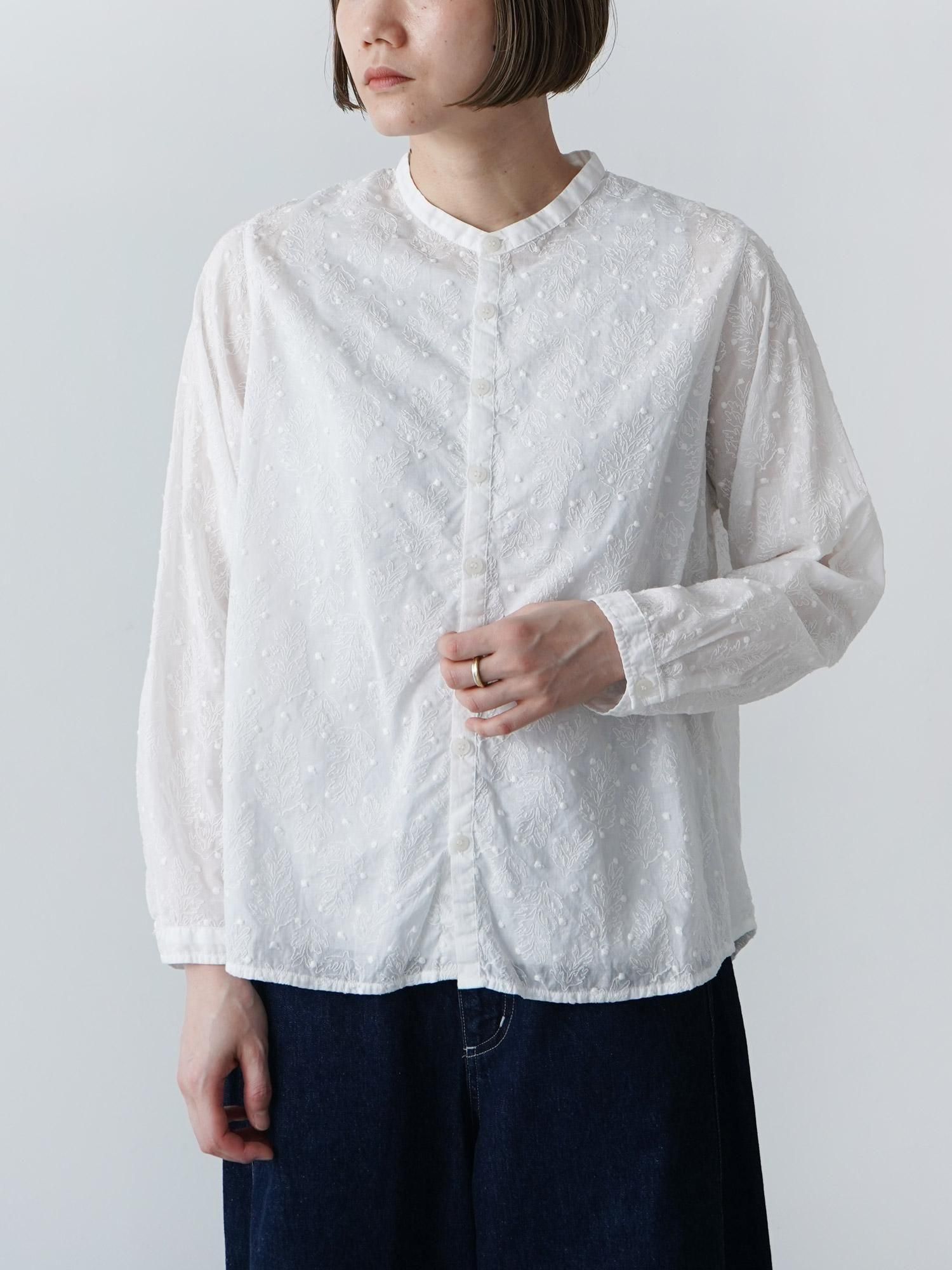 MALK online store 】grin / リーフドット刺繍スタンドシャツ 綿 100