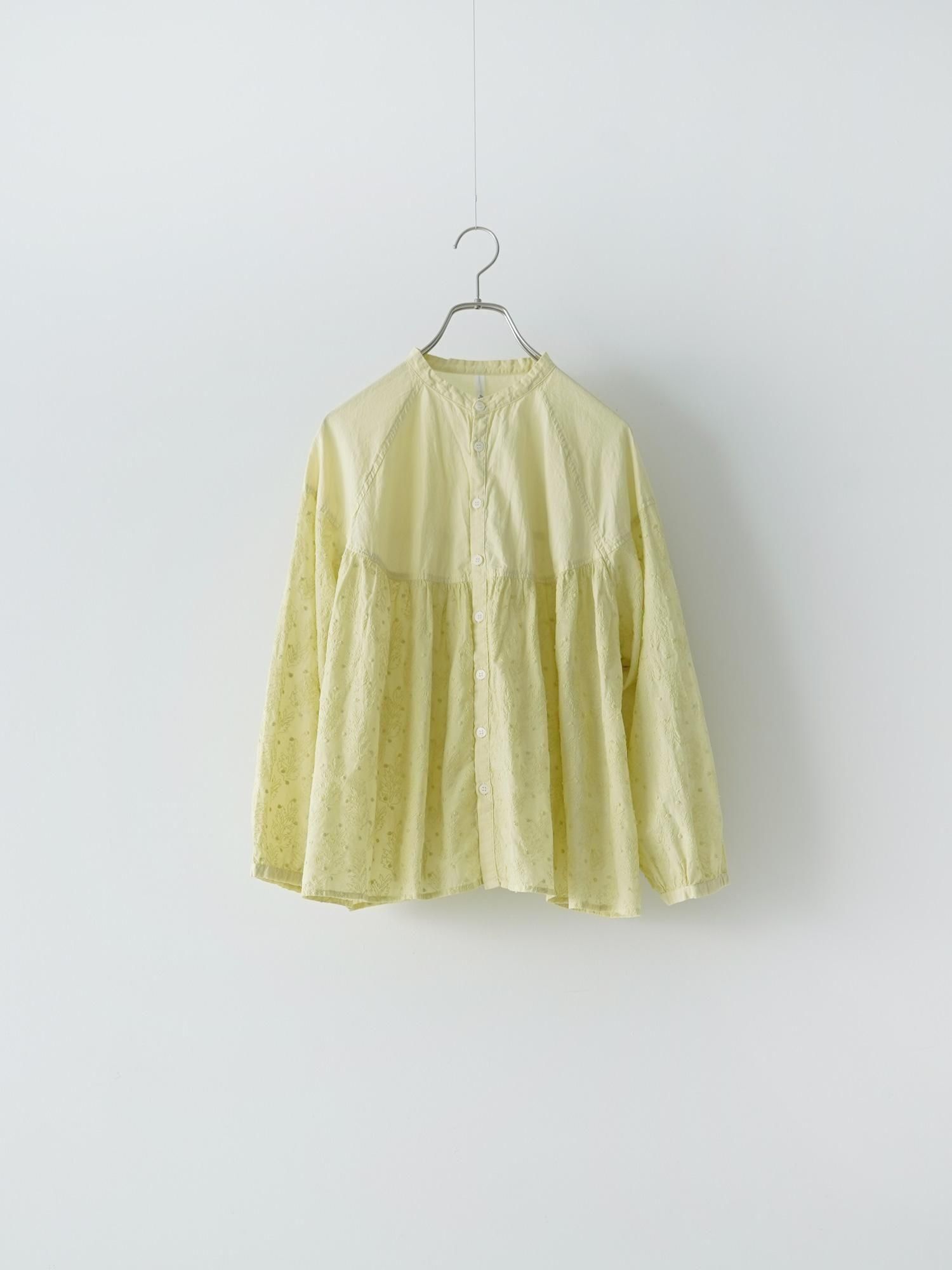 値下げ⭕️ 布タグ付き CottonJacquard Lily Print MALK online store 】grin / リーフドット刺繍ギャザーシャツ 綿