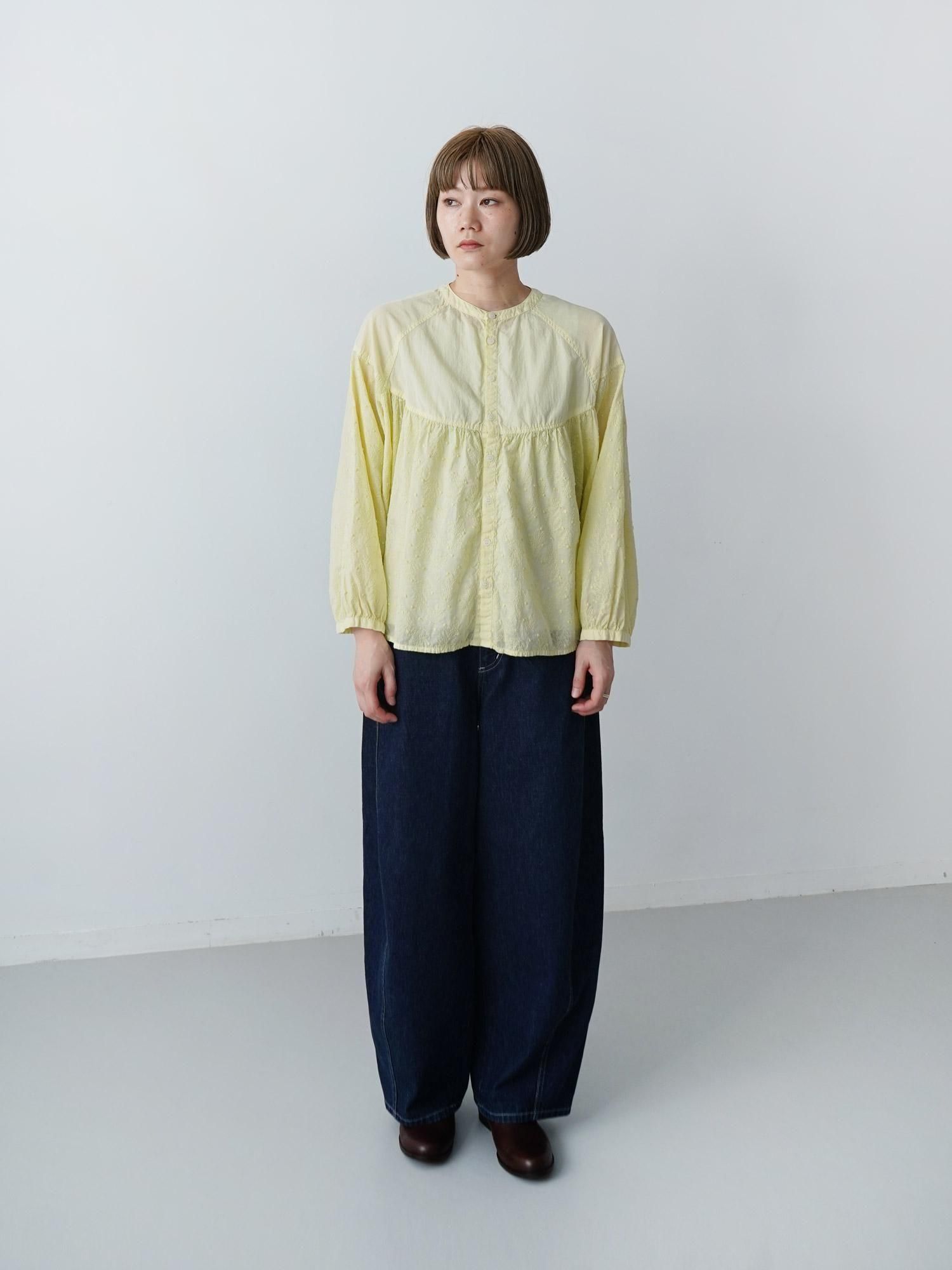 MALK online store 】grin / リーフドット刺繍ギャザーシャツ 綿