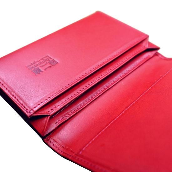 風琴マチ仕様名刺入れ カルロバダラッシ リスシオフルレザー パパベロレッド