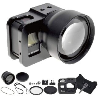 GoPro(ゴープロ)用 HERO8Black対応 アクセサリー 望遠レンズ セット アルミ製フレーム付き ズームレンズ GLD4126MJ21