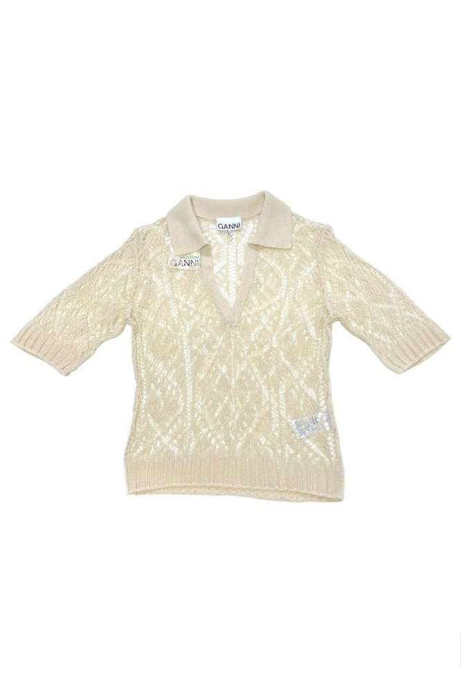 Thin cotton Lace short sleeve polo / GANNI