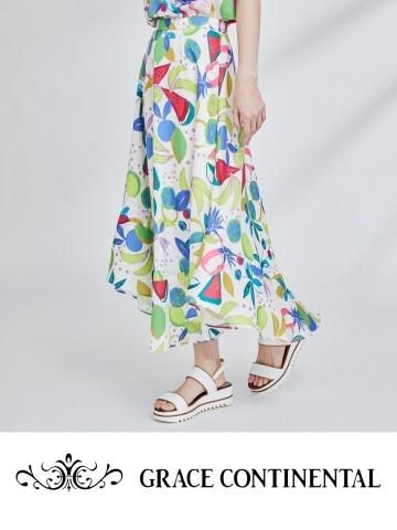 <img class='new_mark_img1' src='https://img.shop-pro.jp/img/new/icons20.gif' style='border:none;display:inline;margin:0px;padding:0px;width:auto;' />【GRACE CONTINENTAL】フルーツプリントフレアスカート【ホワイト】