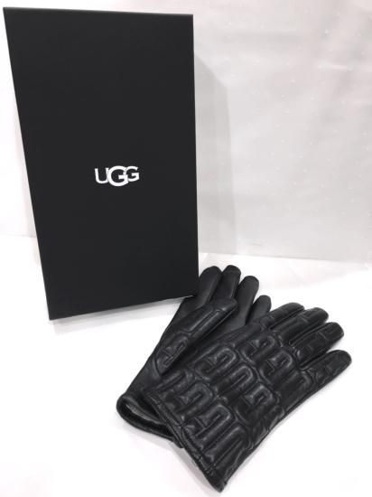 UGG】LEATHER QUILTED LOGO GLOVE(WOMEN)【BLACK】