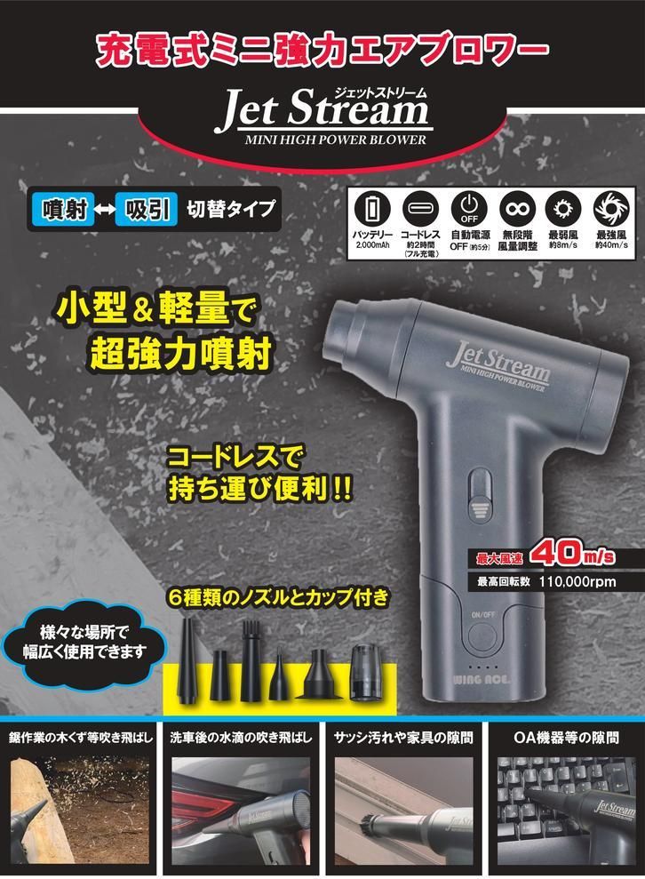 株）熱田資材（ウイングエース）：充電式ミニ強力エアブロワー