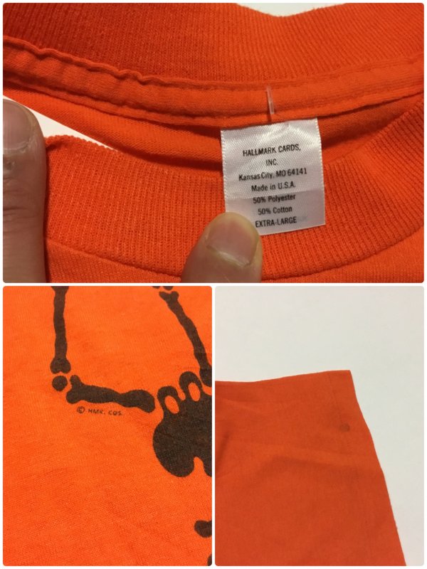 90s スカルプリントTシャツ オレンジ made in USA - 奈良の