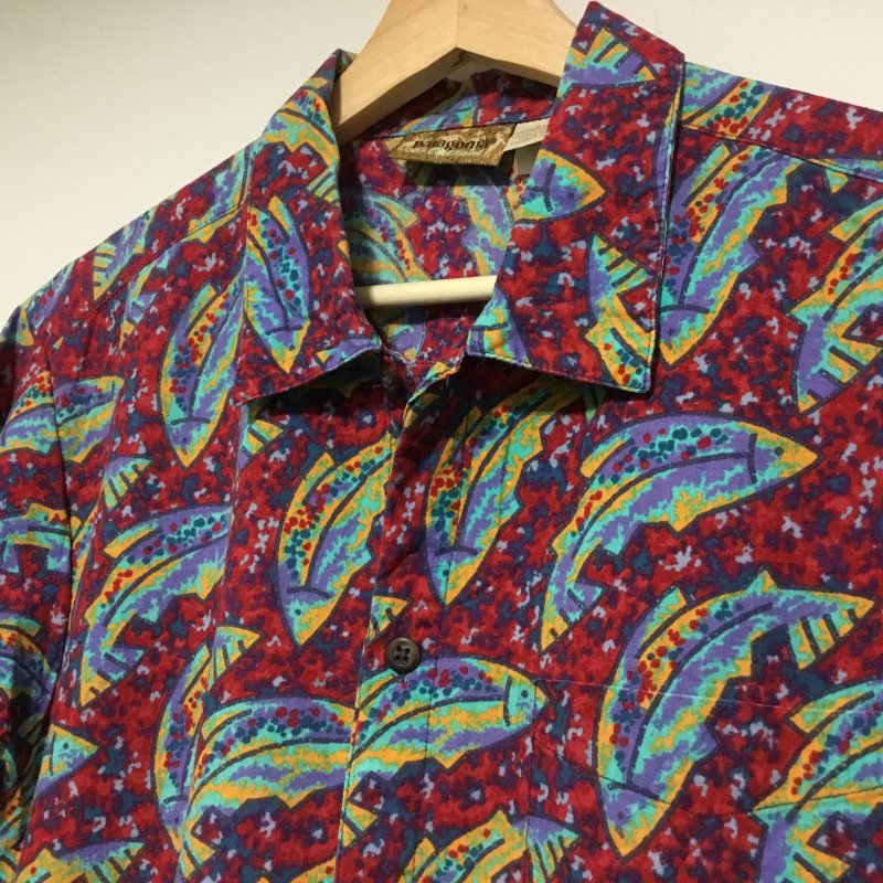 90s初期 パタゴニア A/Cシャツ フライングフィッシュ柄 - 奈良の