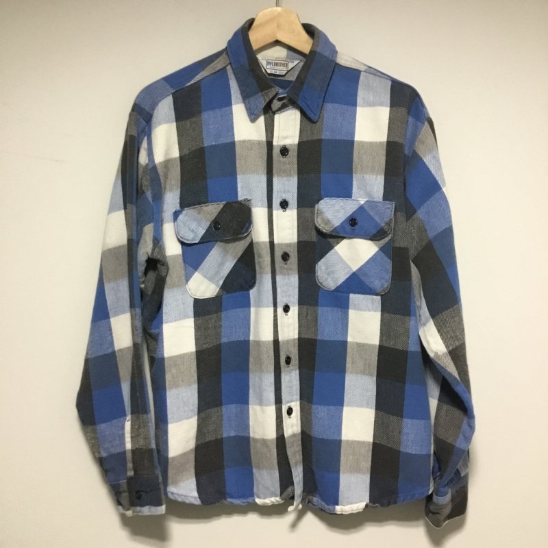 アウトレット評判 80s ヘビーネルシャツ　黒×グレー　XL BROTHER FIVE シャツ