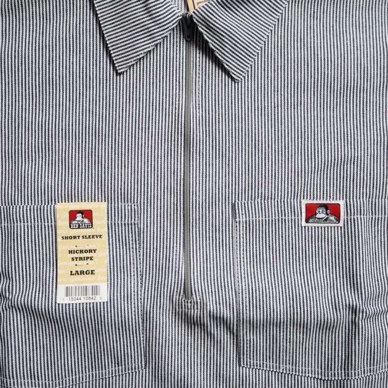 BEN DAVIS ベンデイビス ハーフジップ半袖ワークシャツ SHORT SLEEVE STRIPED 1/2 ZIP SHIRT /  HICKORY STRIPE