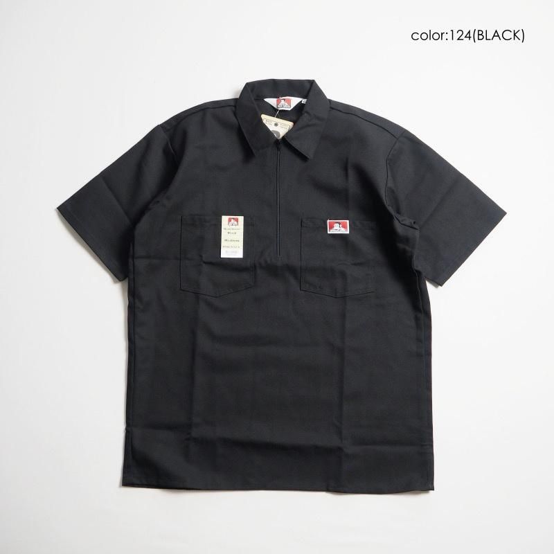 BEN DAVIS 黒 ワークシャツ 半袖　ハーフジップ BEN DAVIS ベンデイビス ハーフジップ半袖ワークシャツ SHORT