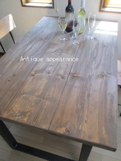 サイズ約W1700×D700】アンティーク風ダイニングテーブル・角鉄脚