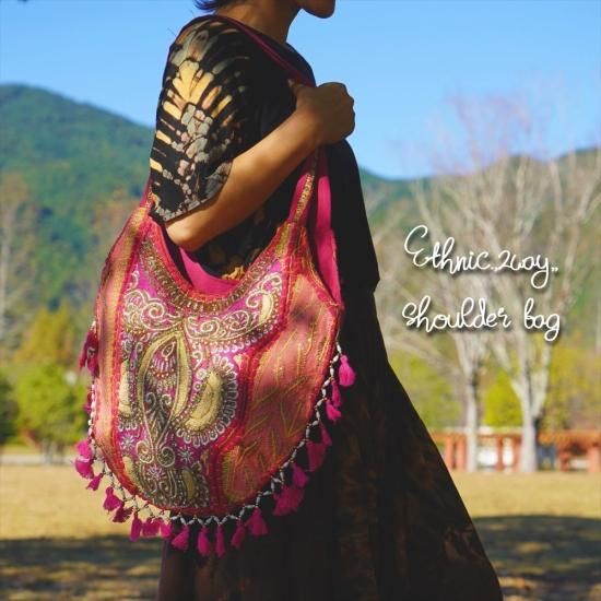 エスニック 2way ショルダーバッグ 1点物 華やか インド刺繍 エスニック 2way ショルダーバッグ 1点物 華やか インド刺繍